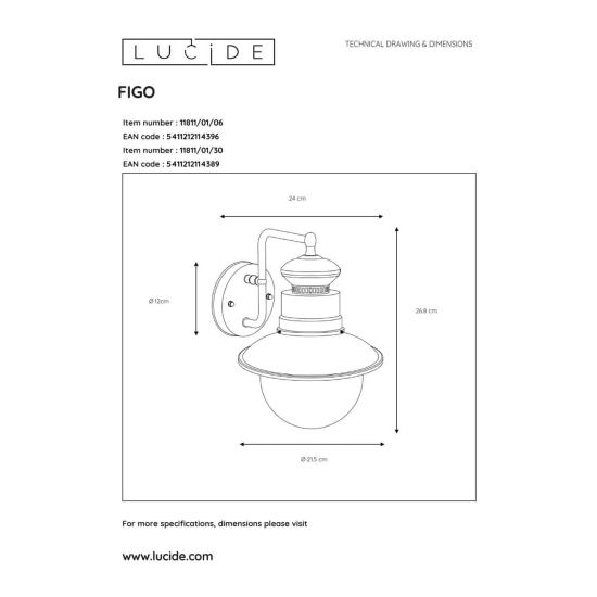 Kinkiet FIGO Ø 21,3 cm 1xE27 IP44 Zinc 11811/01/06 Lucide - zdjęcie dodatkowe 3